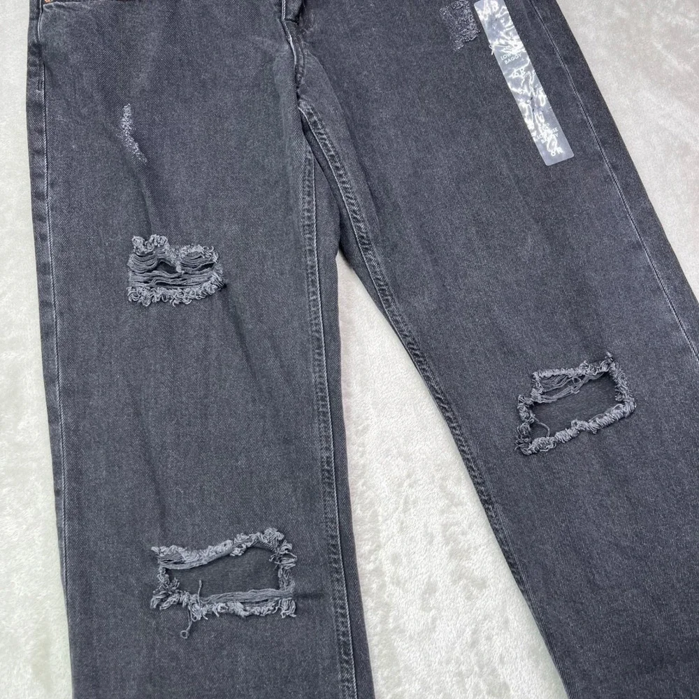 Aeropostale Low Rise Baggy Jeans Women 6R Black Distressed Ripped Denim Wide Leg